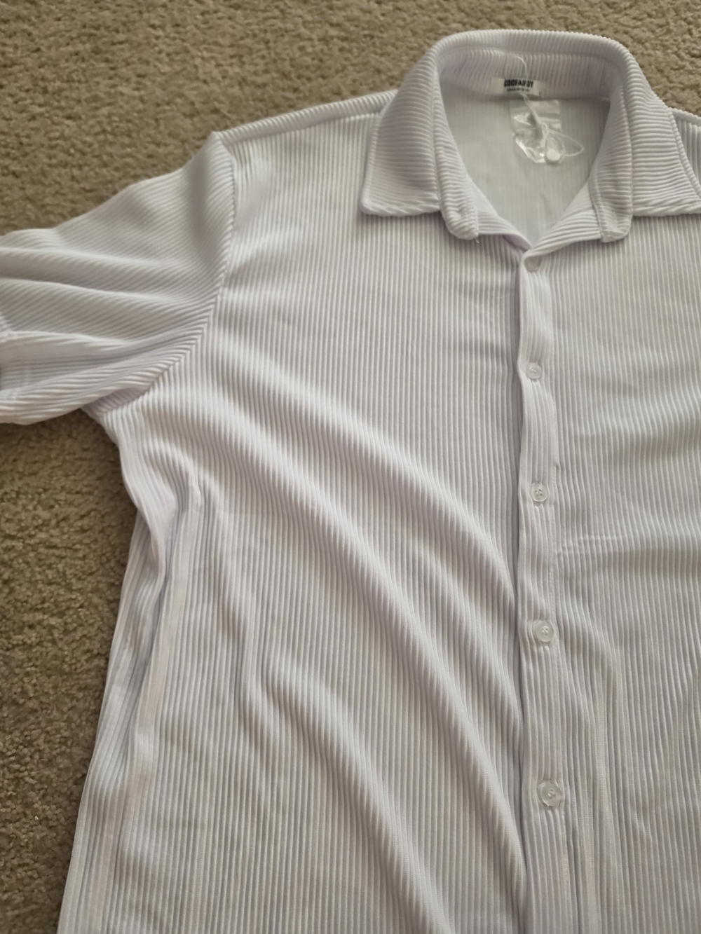 Coofandy Men's White Striped Button-Down Textured Shirt - Casual Large